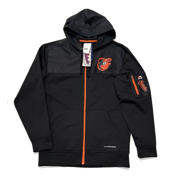Baltimore Orioles Majestic Therma Base Full Zip Hoodie Mens Medium Black NWT MLB